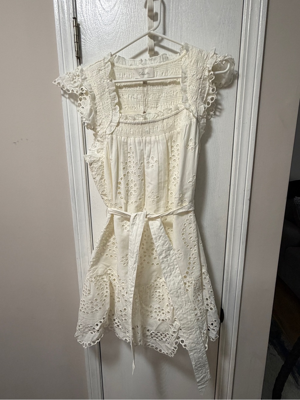 Cleobella Cream Eyelet Tie-Waist Sundress